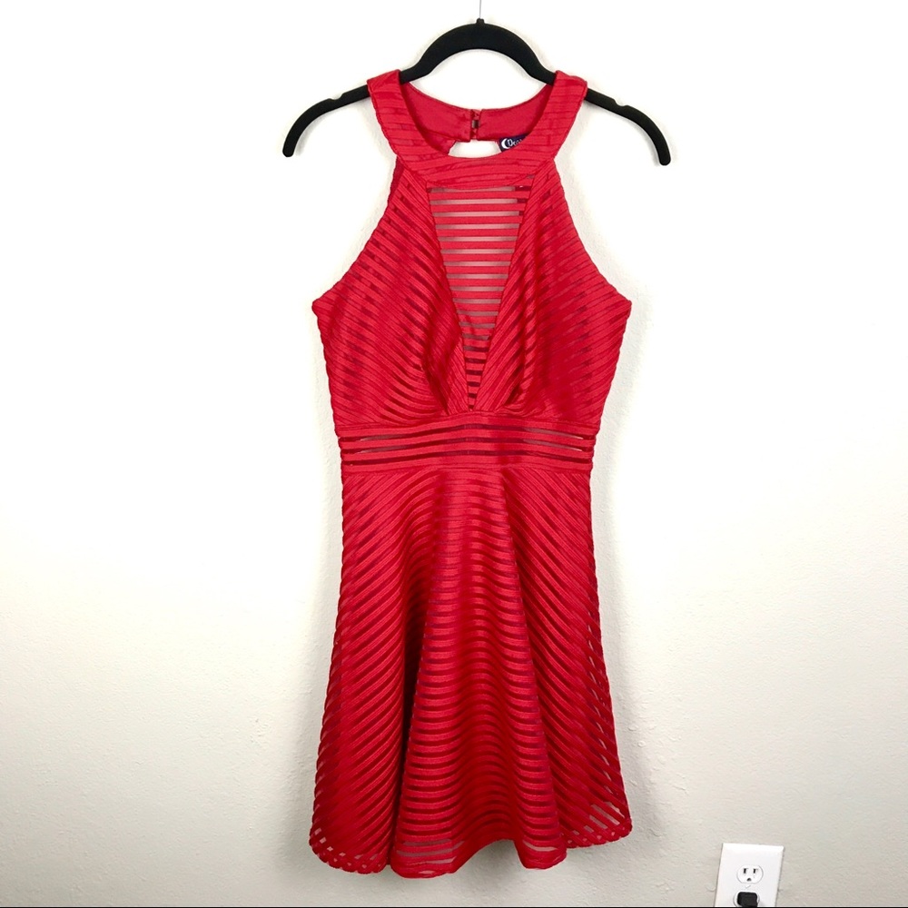 Dear Moon Halter Mesh Open Back Lined Junior Dress